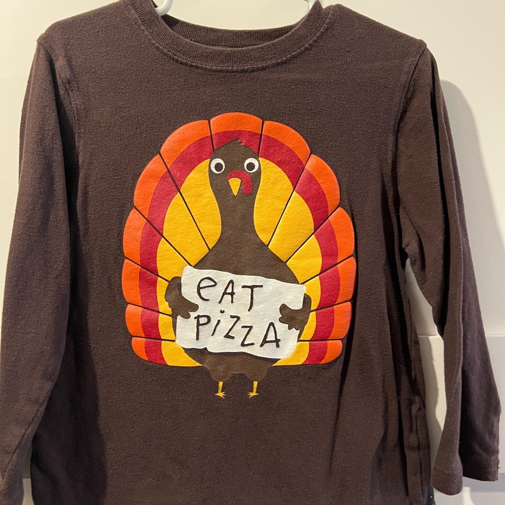 Eat Pizza Thanksgiving turkey graphic tee 4T